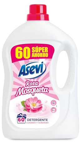 Asevi Detergente Líquido para Lavadora Rosa Mosqueta - Detergente para Ropa Blanca y de Color con Fórmula Concentrada - Jabón de Rosa Mosqueta para una Ropa Limpia y Suave - 60 Lavados