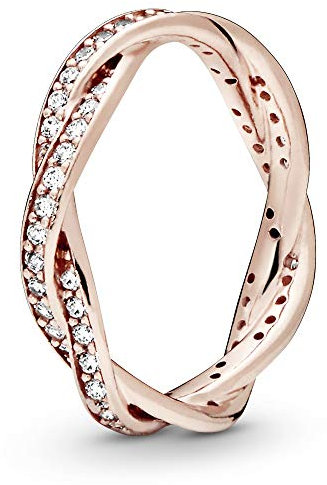 PANDORA Sparkling Twisted Lines Ring in Roségold mit 14 Karat rosévergoldete Metalllegierung und Cubic Zirkonia Timeless Collection, Größe 54