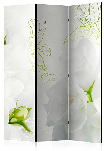 murando Raumteiler Blumen Foto Paravent 135x172 cm beidseitig auf Vlies-Leinwand Bedruckt Trennwand Spanische Wand Sichtschutz Raumtrenner weiß grün b-A-0022-z-b