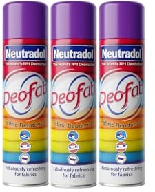 Neutradol Deofab Fabric Deodoriser Spray & Freshener, Eliminates Odours on Fabrics, Carpets & Furnishings, No Residue, Touch Dry in 60s, Multipack of 3 x 300ml