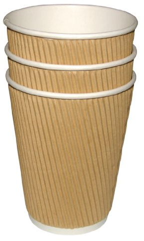 Fiesta Ripple Wall Takeaway Coffee Cups Kraft 455ml 16oz, Pack of 25 | Double-wall insulation keeps hot drinks warm while protecting hands from heat, ideal for busy commercial takeaway service.