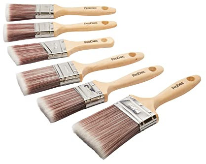 ProDec 6 piece Premier Trade Synthetic Paint Brush Set for a Smooth Finish Painting with Emulsion, Gloss, Satin Paints on Walls, Ceilings, Wood, Metal, 2x 1.5, 3x 2, 1x 3 inch Brushes