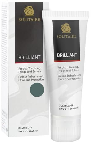 SOLITAIRE Brilliant Schuhcreme Farbe: Olive, mit Farbauffrischung für Glattleder und intensive Pflege und leichte Imprägnierung für Schuhe, Taschen, Kleidung, mit Schwammaufträger, 75ml