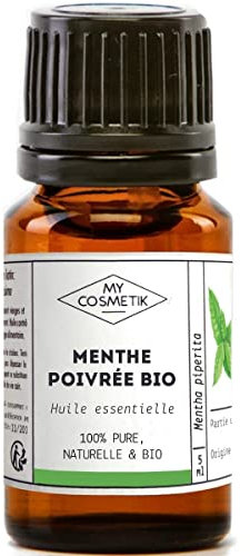 MY COSMETIK - Huile Essentielle de Menthe Poivrée Inde BIO AB - Issue de l'agriculture Biologique - Chémotypées HEBBD/HECT - 100% pure et naturelle - Certifié ECOCERT - Fabriqué en France - 10 ml
