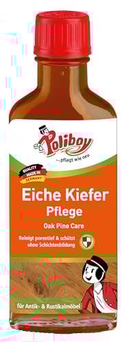 POLIBOY Eiche Kiefer Pflege - Holzpflege für Antik- und Rustikalmöbel - Auffrischende Holzpolitur - 1x 100 ml - Made in Germany