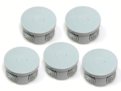 5x IP44 junction box with rubber grommets and snap on lid 65 x 35mm round lighting terminal cable connection adaptable enclosure case