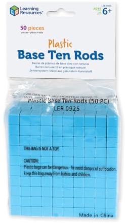 Learning Resources Grooved Plastic Base Ten Rods Set of 50 Base 10, Age 6+ | Visualise abstract base 10 concepts with 50 grooved rods that bring place value learning into practical maths activities