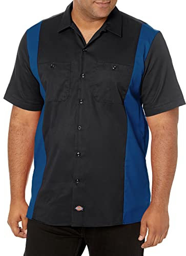 Dickies Men's Short-Sleeve Two-Tone Work Shirt, Black/Royal Blue, XL