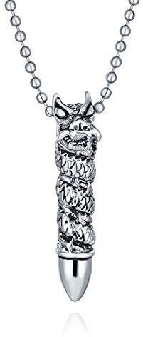 Biker Goth Tribal Viking Strength Dragon Wrapped Gun Bullet Anhänger Halskette Für Männer Silberton Edelstahl