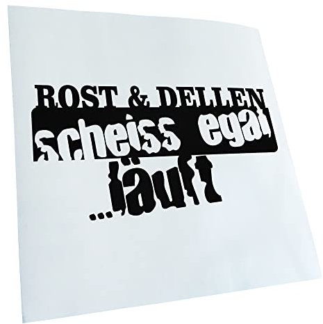 Kiwistar - Autoaufkleber - Schwarz - 20x10cm Rost Dellen läuft! Ratte Oldschool - Heckscheibe Auto Aufkleber wetterfest für Kfz LKW Mofa Truck - Sticker außen selbstklebend Tuning Zubehör für Fenster