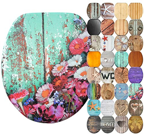 Sanilo Abattant WC avec frein de chute, Grande sélection de lunettes de toilette en bois, Finition de haute qualité (Printemps)