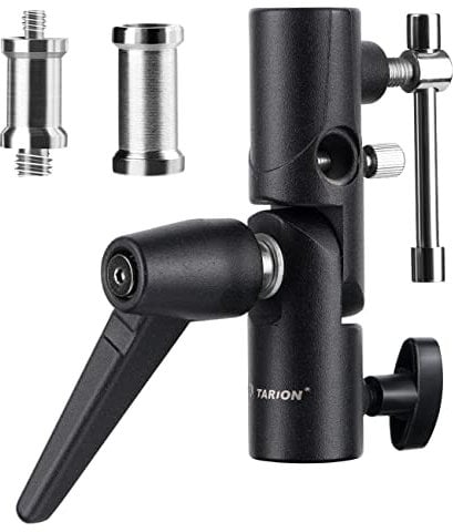 TARION Blitzneiger Schirmhalter inkl. 1/4 3/8 & 3/8 1/4 Spigot Gewindeadapter für Lampenstativ, Blitzgeräte und Reflexschirme Durchlichtschirme Fotostudio