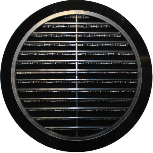 Griglia di ventilazione T36, Ø 100 / 110 / 120 / 125 / 150 mm, rotonda, in plastica nera, con zanzariera e sistema anti-odori di ritorno