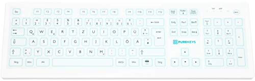 PUREKEYS – kabellose Hygiene-Tastatur - Standardbreite - 50004900│ Tastenlayout deutsch - QWERTZ│ professionelle Medizintastatur - glatte Oberfläche, optimal desinfizierbar, guter Tastendruck│ IP 66