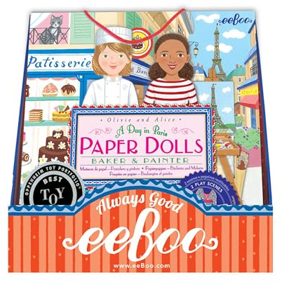 eeBoo Baker and Painter Paper Dolls Set - Reusable Dress-Up Play with Stand-Up Scene, Travel-Friendly Screen-Free Fun for Kids Ages 5 and up