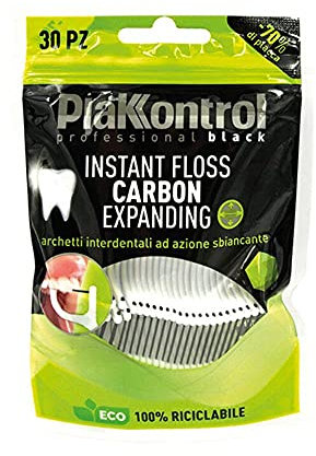 Plakkontrol® Absolute White Instant Floss Carbon Expanding, archetti interdentali ad azione sbiancante con microparticelle di carboni attivi vegetali - 30 pz – peso confezione: ℮ 30 g