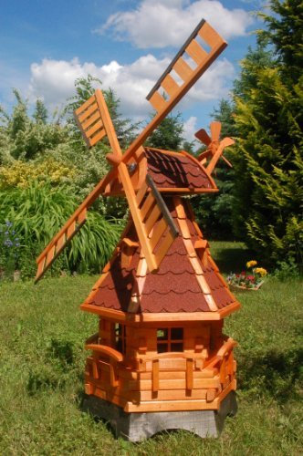 Windmühle, Gartenwindmühle, Windmühlen aus Holz, kugelgelagert 1,25m imprägniert (rot)
