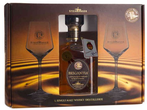 Brigantia Single Malt Whisky vom Bodensee in exklusiver Geschenk-Box m 2 Gläsern - Edition VE