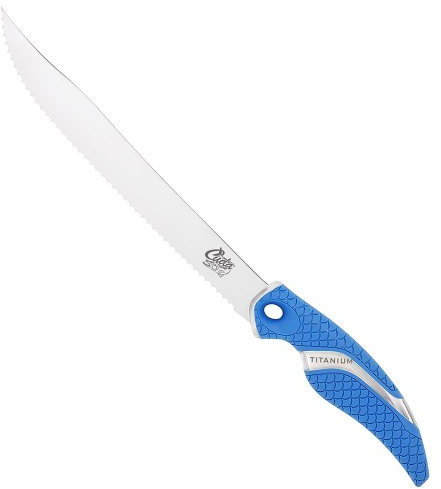 CUDA Anglermesser mit Wellenschliff, Klingenlänge: 23 cm / 9, Titannitrid beschichtete Klinge 18845, Blau