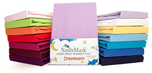 2er Sparpack Kinder Spannbettlaken Jersey 100% Baumwolle für Kinderbettmatratzen ÖKO Tex Geprüft- Gr. 70 x 140 cm, Flieder / Lavender