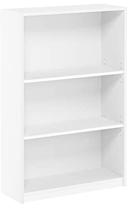 Furinno JAYA Simple Home Bücherregal mit 3 Ebenen, verstellbarem Regal, Weiß