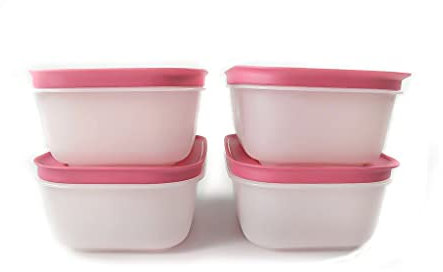 Tupperware Freezer Mates 11282 Lot de 4 boîtes de congélation Petit Format 450 ML Blanc/Rose