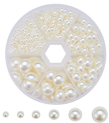 PandaHall 690 Stück Creme Weiß Nachahmung Perlen Halbrund ABS Acryl Kuppel Basteln Cabochons Gemischte Größe
