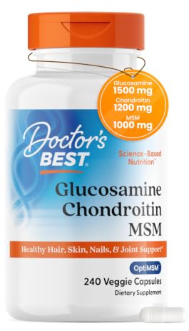 Doctor's BEST Glucosamine Chondroitin MSM - Joint Health Support Supplement for Women & Men, Nutritional Support for Joint Strength, Hair, Skin, & Nails, Gluten Free, Non GMO - 240 Capsules