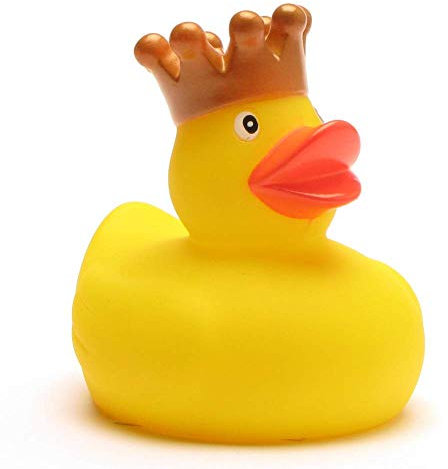 DUCKSHOP I Badeente mit Goldener Krone I Quietscheente I L: 7,5 cm I inkl. Quetscheentchen-Schlüsselanhänger im Set I Geschenk Jubiläum I Präsent Sammler