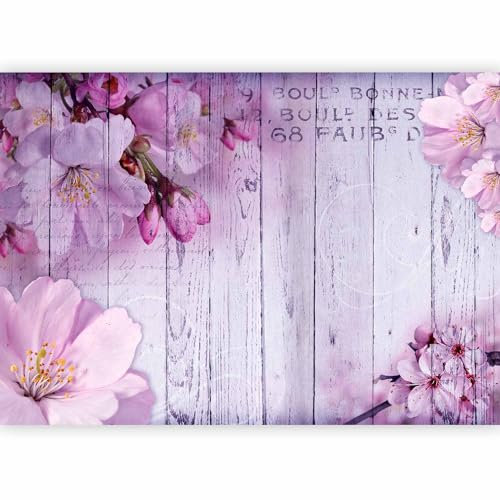 murando - Vlies Fototapete Blumen 350x256 cm - Foto Tapete Schlafzimmer Wohnzimmer Moderne Vliestapete XXL Wandtapete Motivtapeten Bildtapete 3d Effekt Wand Dekoration - Blume rosa pink Holz Bretter