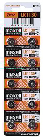Strip of 10 Fresh Maxell LR1130 (189) 1.5v Alkaline Batteries by Maxell