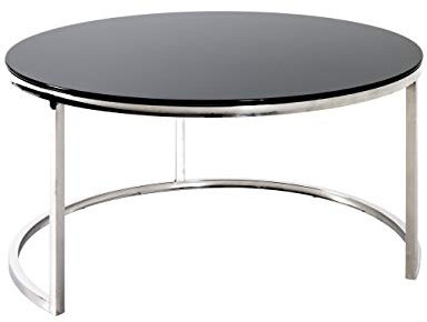 HAKU Möbel Couchtisch Edelstahl, schwarz, Edelstahl, Sicherheitsglas 8 mm - Maße: H 42 cm x Ø 80 cm, Style: Art Deco