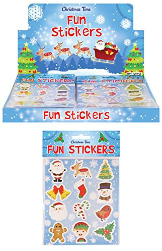 Henbrandt 1 x Christmas Sticker Pack - 12 Mini Festive Stickers per Sheet for Children Arts Crafts Party Bag Fillers Xmas Stocking Fillers Loot Bag Toys Boys Girls