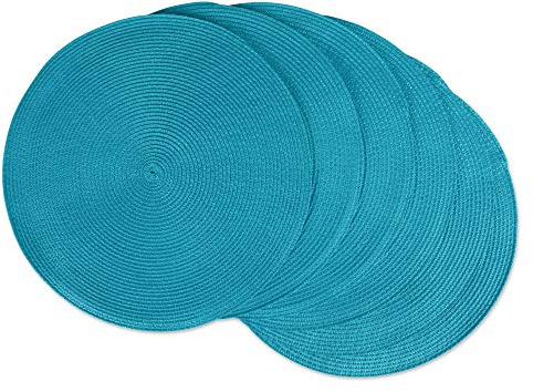 DII Classic Woven Round Placemats, 15 Diameter, Baja Blue 6 Count