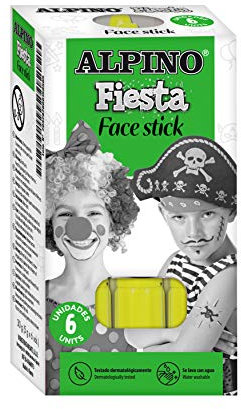 Alpino Maquillaje Face Stick Amarillo | Pintura Cara para Niños y Adultos | Pintura Cara Lavable con Aplicador | Producto Cosmético | Maquillaje para Fiestas | 6 Barras de Maquillaje