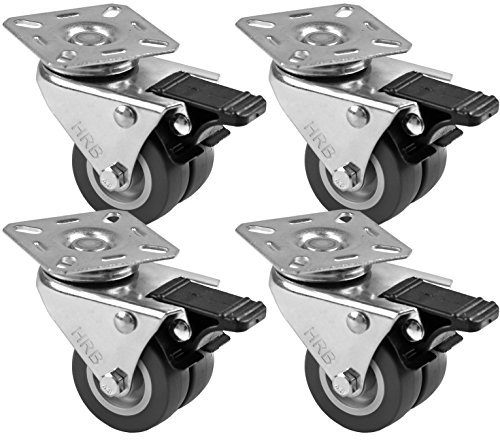 HRB Rollen, 4 Stück für Möbel 50 mm, Rollen mit Bremse der Marke HRB, Schwerlastrollen mit max. 320 Kg Gesamttragkraft, geeignet für z.B. Rollen für Palettenmöbel
