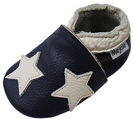 Mejale Lederpuschen Hausschuhe Kindergartenschuhe Kuh-Veloursleder Krabbelschuhe Lederschuhe Schläppchen Lauflernschuhe mit Wildledersohle(Marineblau, 18-24 Monate,XL)