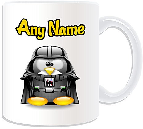 Personalised Gift - Darth Vader Mug (Penguin Film Character Design Theme, White) - Any Name / Message on Your Unique - Costume Movie Superhero Hero Star Wars Jedi Lightsaber Laser Sword Anakin Skywalker