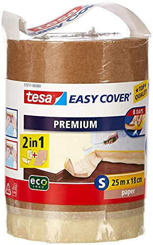 tesa Easy Cover Premium Abdeckfolie für Malerarbeiten – Nachfüllrolle – 2 in1 Malerfolie und Malerband – Ersatz-Rolle für Abroller – 25 m x 18 cm