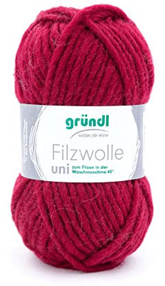 Gründl Filzwolle uni (Wolle zum Filzen, Stricken und Häkeln, Garn aus 100% Schurwolle, 50 g / 50 m, Nadelstärke: 8-9, 1 x 50 g), Bordeaux