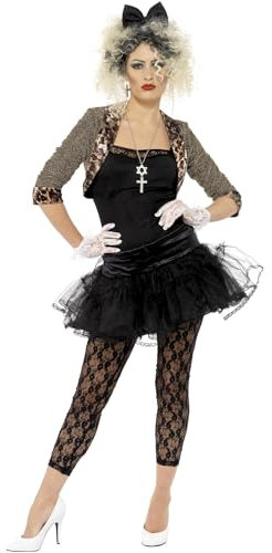 Smiffy's Adult Women's 80's Wild Child Costume, Jacket, Top, Tutu, Leggings Gloves and Headband, L, Black