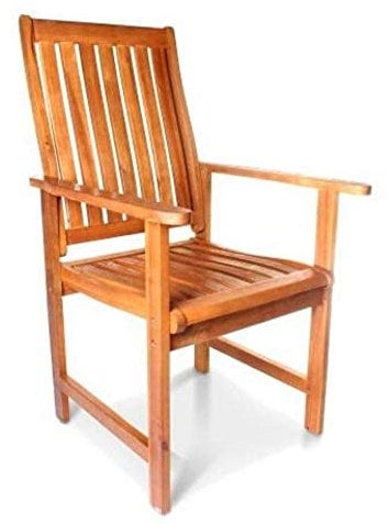 BillyOh Solid Acacia Wood Garden Chairs — Traditional Outdoor Armchair with Contoured Back, Wide Armrests - 1 Pcs of Lightweight & Durable Wooden Chairs, Ideal for Patio, Balcony, or Garden Seating