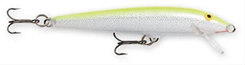 Rapala Classic Angelköder, Floater, Größe: 11 cm/6 g, schwimmender Süßwasserköder, Schwimmtiefe: 0,6–1,2 m, Material mit Balsa-Konstruktion, Silber Fluoreszierendes Chartreuse SFC