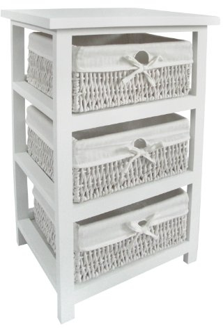 Premier Housewares Wooden Storage Unit with 3 Maize Baskets, White, 63 x 40 x 32 cm