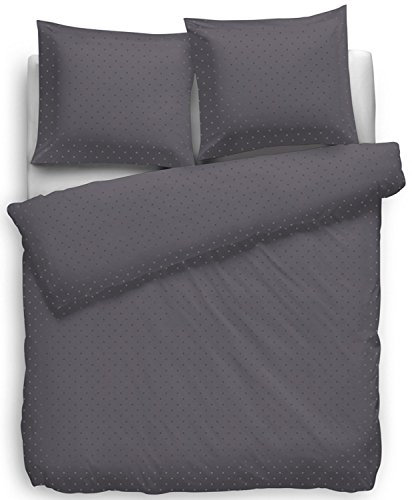 Heckett Lane Bettwäsche 100% Baumwolle Mako-Satin Uni Puntini 200x200 (80x80) Dark Gull Grey