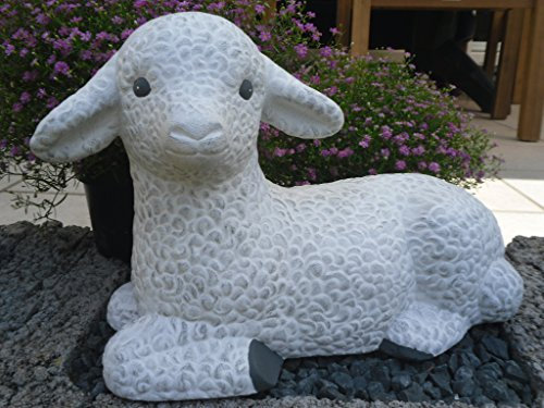 STEINFIGUREN SPICKER Steinfigur Schaf, 139/5.1 Gartenfigur Steinguss Tierfigur Weiß Patina