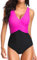 PANOZON Damen Badeanzug mit V-Form Ausschnitt bauchweg Monokini Rückenfrei Cut Out Push-up Bikini Elegant Grace U-Back (Rosa, L)