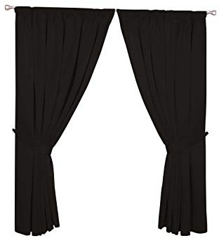 umlout **SALE** Eclipsee Black 66 w X 54 d Semi Blackout Dimout Thermal Curtains With Matching Tiebacks- Choice Of 9 Sizes And 6 Colours