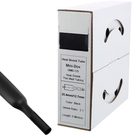 Offgridtec 5m Schrumpfschlauch mit Kleber 25,4mm > 12,7mm Schrumpfrate, Dual-Wand, Halogenfrei, Flammhemmend, Wasserdichte Kabelisolierung, Leicht zu Schneiden, Inklusive Spenderbox, Schwarz