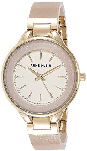 Anne Klein Women's Premium Crystal Accented Resin Bangle Watch Cream/Gold